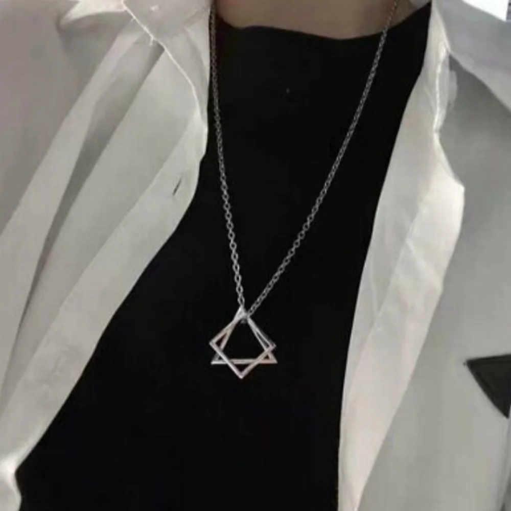Geometric Hollow Triangular Chain Pendant Necklace Men/Women - Picture 2 of 16